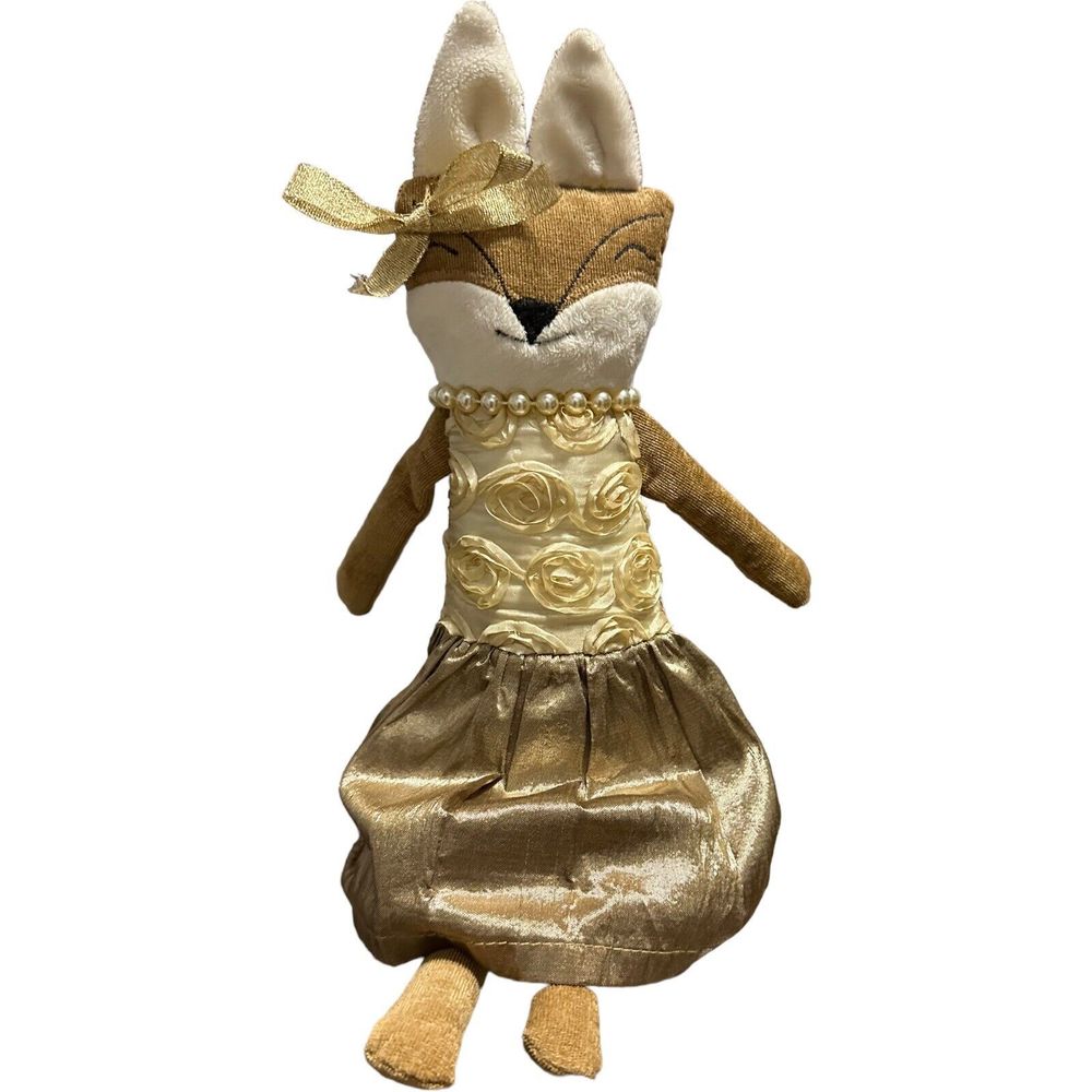 Woof & Poof Christmas Fox Gold Rose Dress Pearls Shelf Sitting Doll 2012 Rare